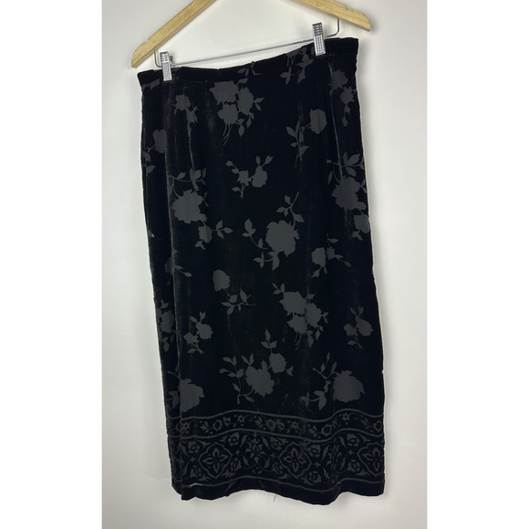 Talbots Black Burnout Velvet Skirt Silk Blend Size 16 Witchy Whimsigoth Fairy - Picture 10 of 11